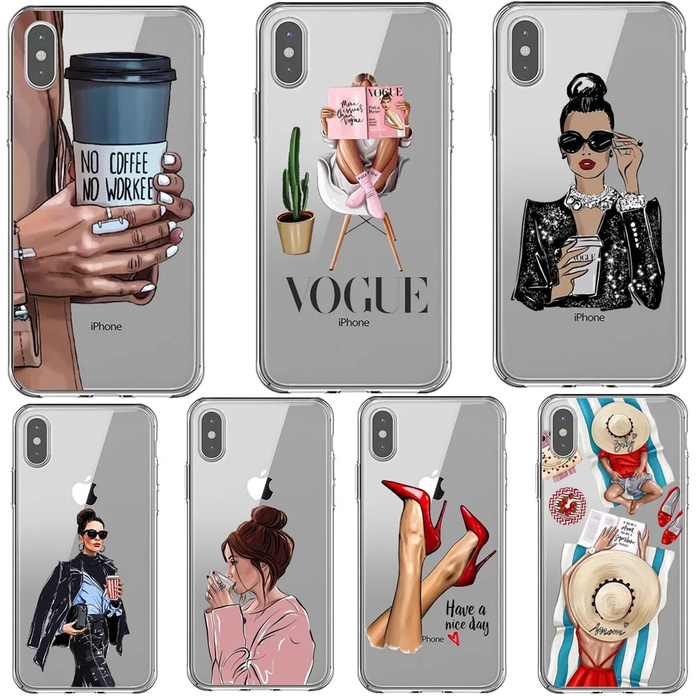 

VOGUE Queen Princess Girl Female boss coffee Soft Silicone phone Case Cover For iPhones 11 Pro Max 6 6s 7 8 Plus X XS XR XS MAX