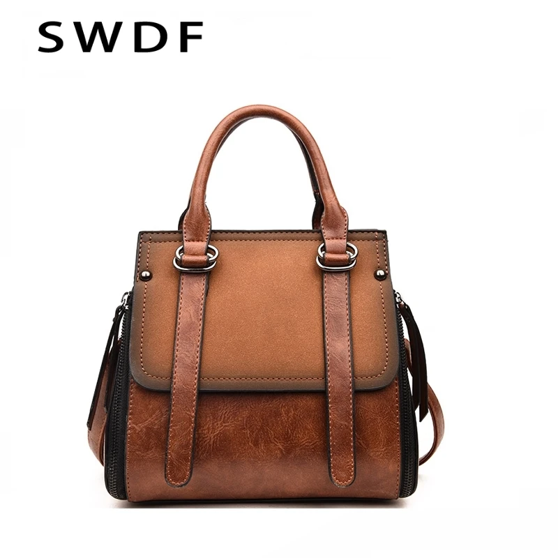 

SWDF Brand PU Leather Women Handbag Vintage Tote Bag Panelled Stone Women Shoulder Bag Messenger Bag Women's Bags Dames Handbag