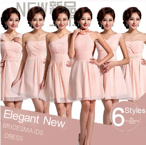 Free Shipping 6 Styles Pink Short Mini Bridesmaid Dresses Wedding Free Shipping 6 Styles Pink Short Mini Bridesmaid Dresses Wedding Party Guest Wear One Piece Chiffon Elegant Plus Size Sd202 In From