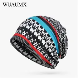 Wuaumx Повседневное осенние вязаные шапки Шапки для Для женщин Для мужчин с принтом в полоску тюрбан Кепки хлопок кольцо шапки хедж вязаная