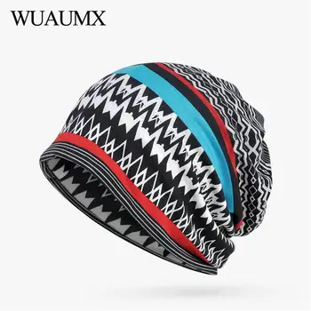 

Wuaumx Casual Autumn Beanies Hats For Women Men Striped print Turban Cap Cotton Ring Hedging Caps Skullies Beanies bonnet femme