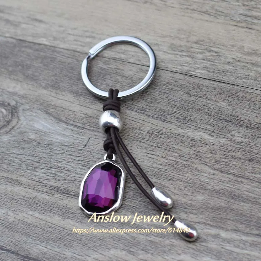 Anslow Модный милый романтический кожаный брелок для ключей с кристаллами для женской сумки, ключей на дверь, друзей, подарок на день рождения LOW0007KY - Цвет: purple