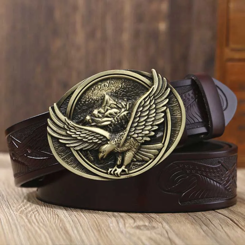 Bronze buckle Coffee Новые модные черные ремни с пряжкой для мужчин, повседневные Универсальные джинсовые лямки, мужские деловые пояса из настоящей кожи, ремень Cinto YJ10-2 - Цвет: Bronze buckle Coffee
