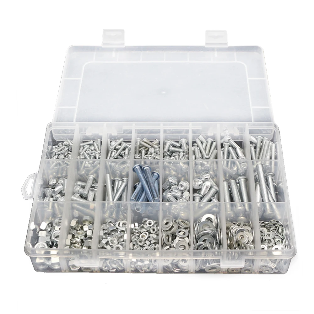 

24 Grids Screw Tools Box Sets M3 M4 M5 M6 Stainless Steel Hexagon Head Screws Bolt Hex Nut Flat Spring Washers