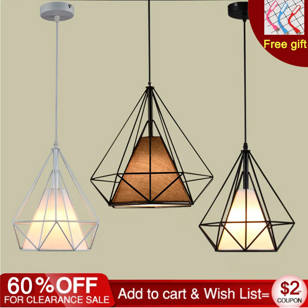 

Modern Iron Cloth Lampshade Pendant Lights Seamless Welding Hanging Cage Vintage Led Lamp E27 Industrial Loft Retro Study office