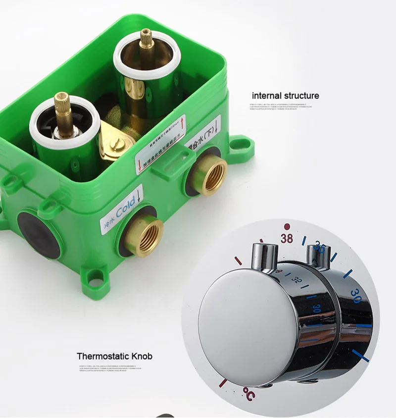 Термостатический Золотой душевой клапан скрытый встроенный ящик душевой кран клапан двойная ручка регулирующий клапан крана