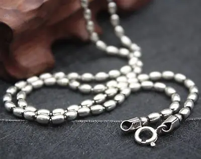 

New Pure 925 Sterling Silver Necklace 3mm Oval Bead Link Chain Necklace 65cmL