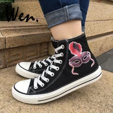 Вэнь парусиновая обувь дизайн Черная Карнавальная маска с красными перьями высокие кроссовки для мужчин женские рождественские подарки на день рождения