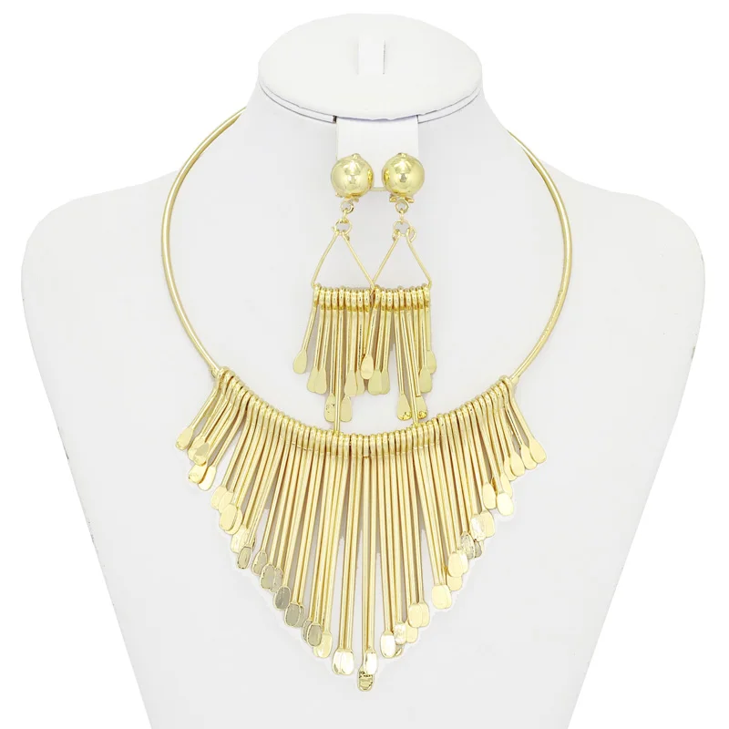 

2019 New Fashion Dubai Nigerian Wedding Jewelry Set Bridal Golden Plated Jewelry Sets African Beads Jewelry Set