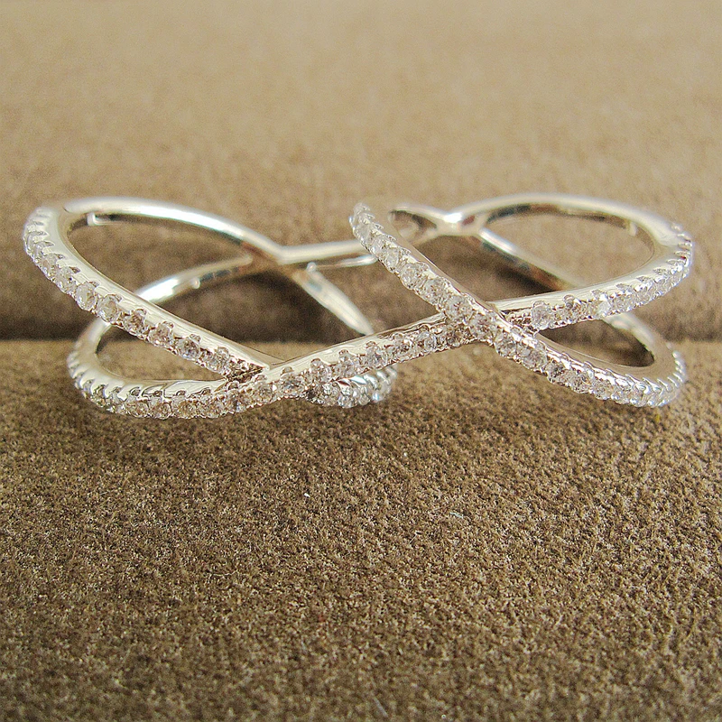 

Fashion AAA cubic zirconia,Geometric curve double finger ring,shinning, for women.RC013
