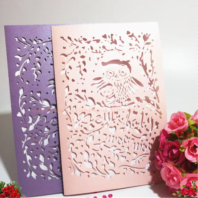 10Pcs Laser Cut Luxury Owl Wedding Invitations Card Wedding Event