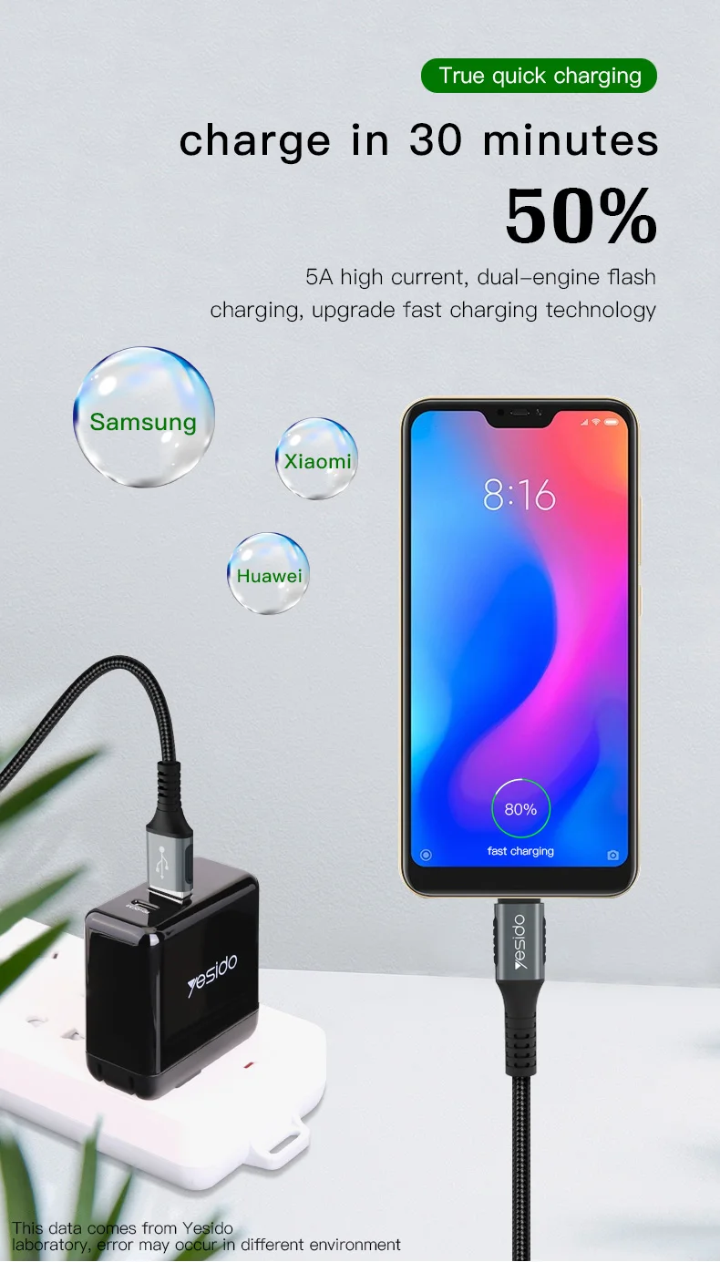 Yesido CA36 5A быстрое зарядное устройство Micro USB кабель для Xiaomi Redmi huawei samsung Быстрая зарядка USB кабель для передачи Данных Планшет USB шнур Кабели