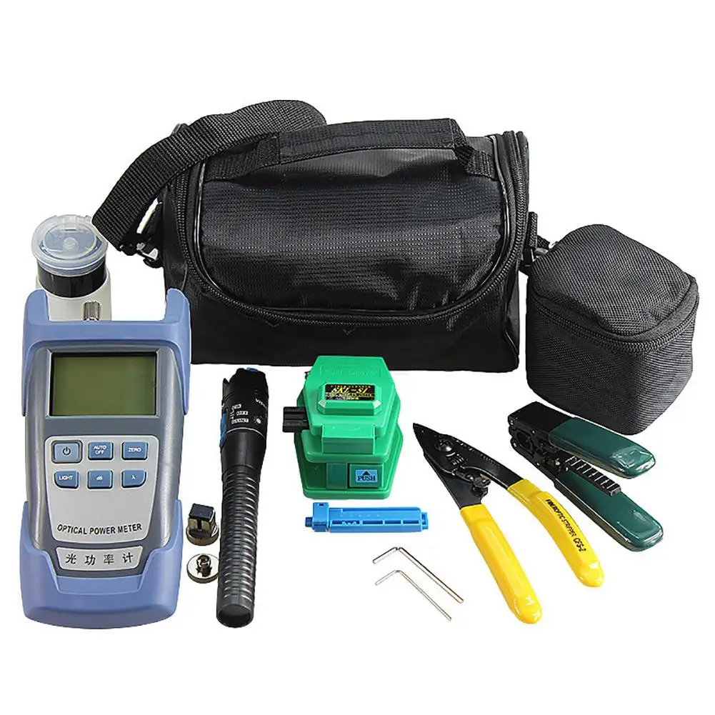 

11Type Fiber Optic FTTH Tool Kit with plastic Fiber Cleaver Optical Power Meter 5km Visual Fault Locator Plastic Pen