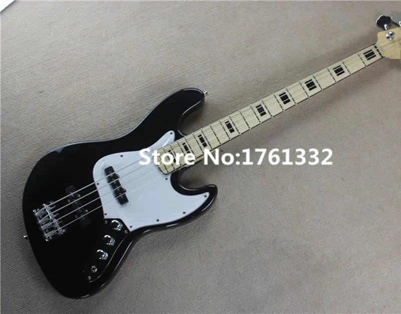 

Factory custom 4 strings black electric bass guitar with white pickguard,black rectangle inlay,chrome hardware,can be changed