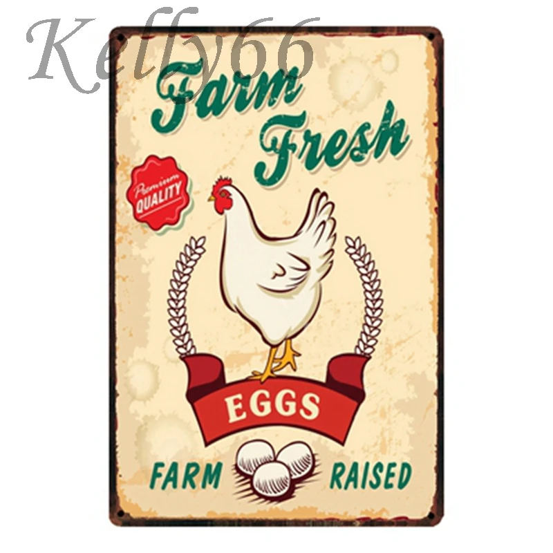 [Kelly66] свежие яйца от счастливых цыплят винтажный металлический плакат с подписью табличка для домашнего декора настенная живопись 20*30 см размер y-1435 - Цвет: y-1451