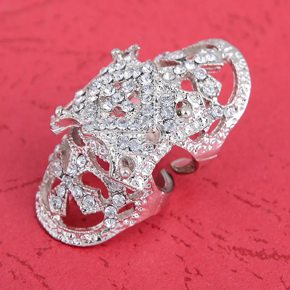 

Gothic Punk Rhinestone Cross Hinged Knuckle Joint Armor Long Full Finger Ring