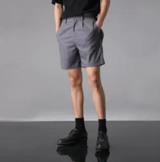 Alternative personality double hollowed out design fashionable men four British style gray suit shorts men - Цвет: Серый