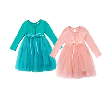 Детские летние фатиновые платья подружек невесты с длинными рукавами для свадебного торжества, вечерние платья принцессы с бантом