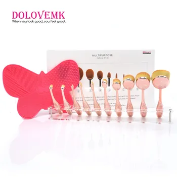 

Dolovemk 10Pcs/Set Pro Beauty Makeup Brushes Oval Brush Multi-purpose Foundation kits + Silicone Cleansing Mat+Holder Organizer