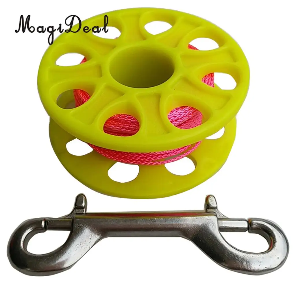 MagiDeal 18m / 30m Plastic Dive Reel Spool with Safety Bolt Snap Clip for Wreck Cave Technical Scuba Diving Snorkeling - 5 Color