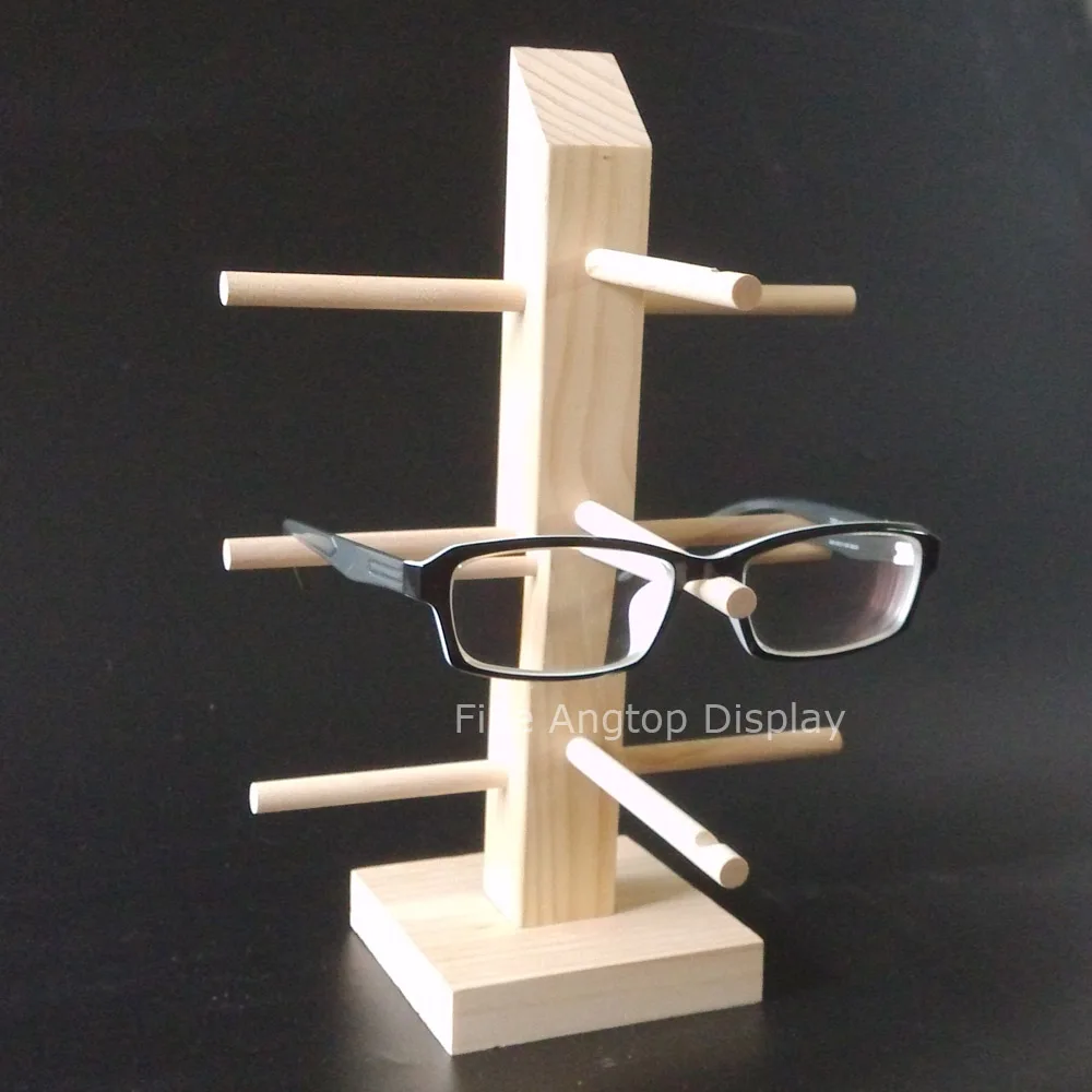 Xmas Gift Wood Wooden Sunglasses Stand Holder Eyeglasses Display Shelf For 3 Pairs Glasses Frame Rack Storage Organizer