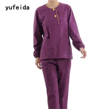 YUFEIDA скрабы, медицинская униформа, одежда для женщин, длинный рукав, набор скрабов, топ и штаны, униформа медсестры, больничный скраб, набор