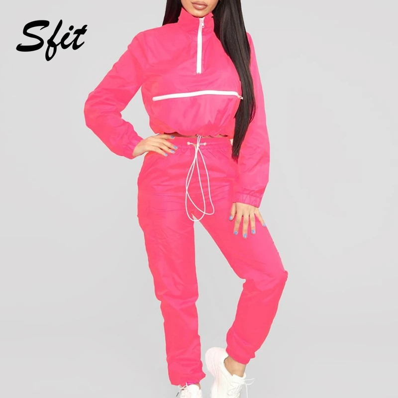 

Sfit Women Reflective Jacket Elastic Drawstring Set Windbreaker Raincoats Outdoor Active Casual Tracksuit 2 Piece Set Sports Set