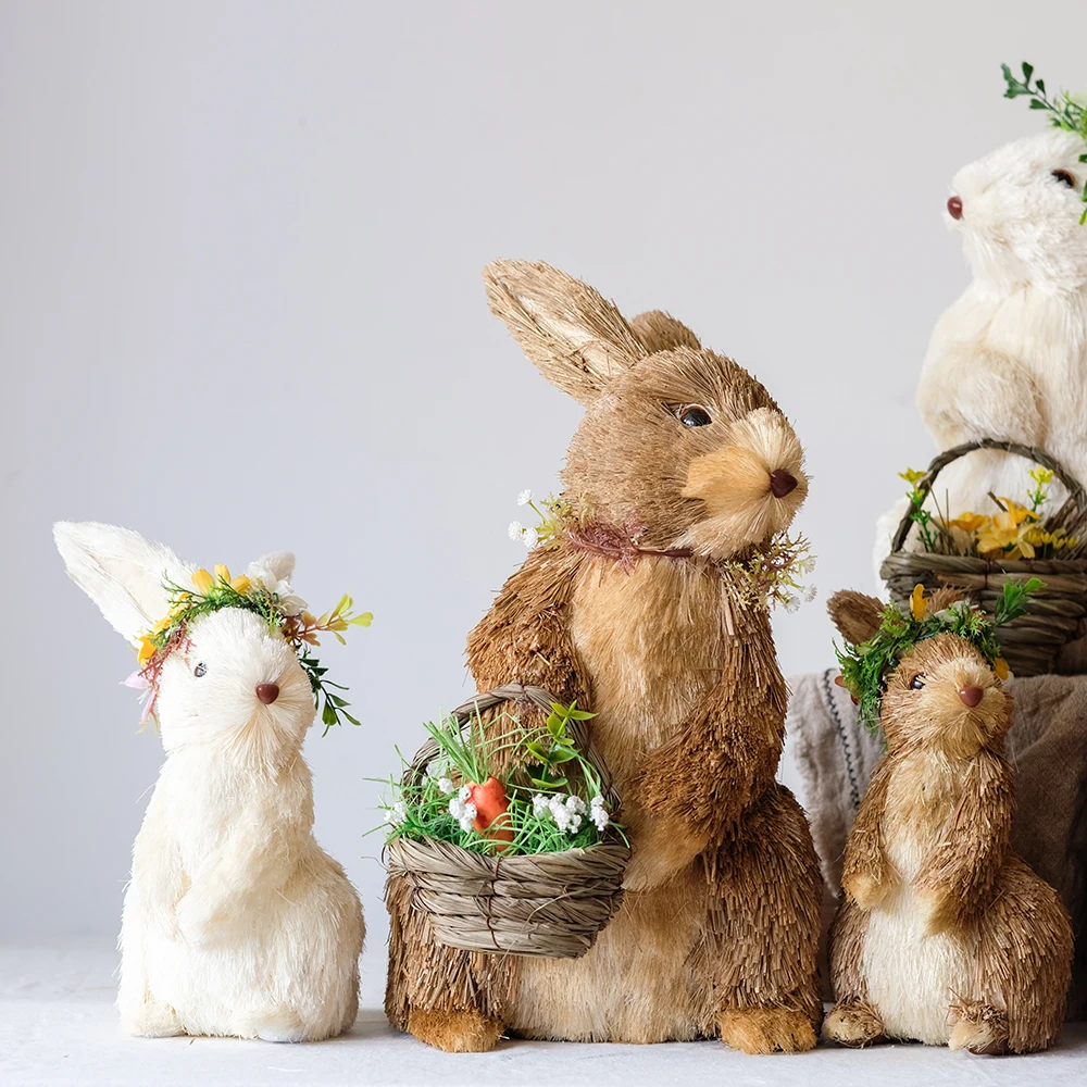Домашний Декоративный аксессуар ручной работы коричневого кролика в венке для переноски корзины фигурка украшение для гостиной предметы офисный подарок