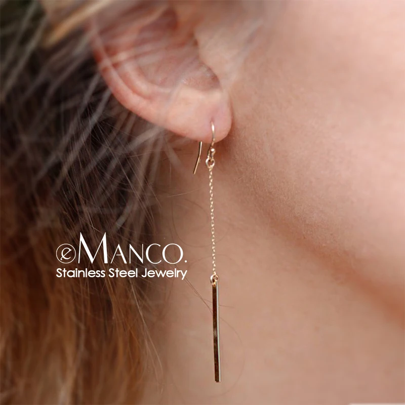 Модные длинные женские серьги e-Manco корейские висячие минималистичные
