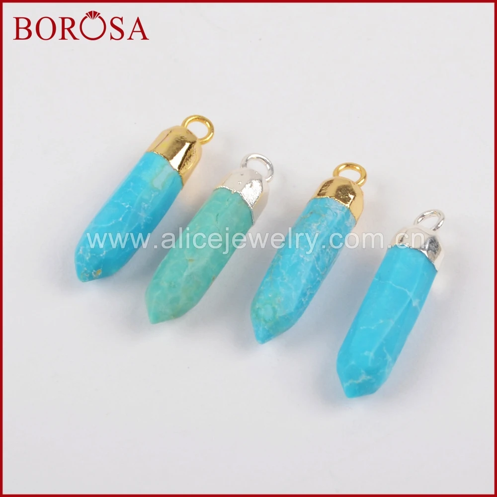 

BOROSA New Gold Color Druzy 100% Natural Blue Stone Spike Faceted Charm for DIY Drusy Gems Jewelry Making for Women G1370 S1370