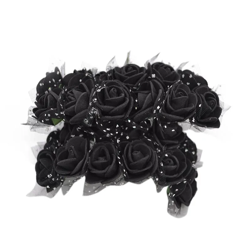 72/144 шт Мини black rose цветок Искусственные из ПЭ пены с цветочным принтом плюшевого медвежонка Роза домашняя Свадебные украшения для скрапбукинга "сделай сам" Ремесло любовь розовый - Цвет: Black