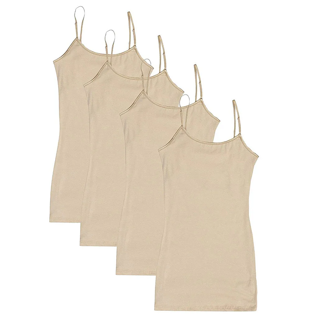 Adjustable Shoulder Vest Top Blouse Women 4PC  Casual Tops Sleeveless Solid Women's Cotton Tanks Tops 2019 Woman Clothes c6242