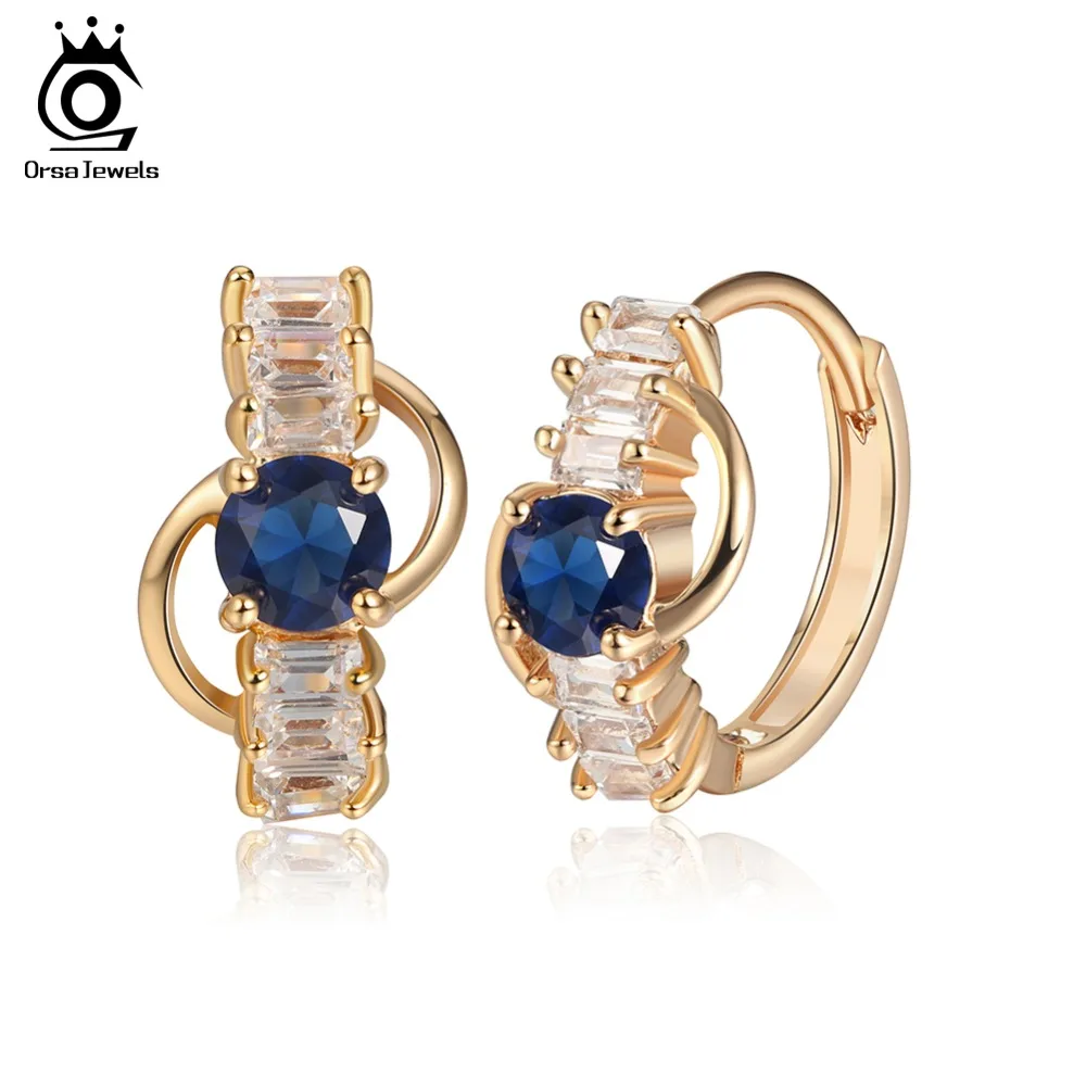 

ORSA JEWELS Luxury Hoop Earrings For Women Prong Setting Three Color AAA Cubic Zircon Gold-color Earring Fashion Jewelry OME43