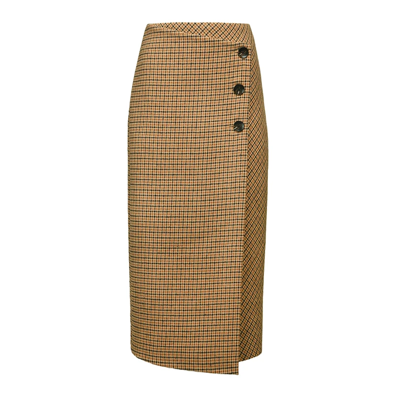 AEL Retro Female Hight Waist Asymmetry Woolen Midi Skirt Wrap New Plaid Women Clothing Vintage Fashion Jupe Longue Femme Slim AEL Retro Female Hight Waist Asymmetry Woolen Midi Skirt Wrap New Plaid Women Clothing Vintage Fashion Jupe Longue Femme Slim