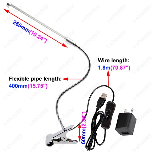 Гибкая труба 6 Вт светодиодный подсветка для фотографий Книга Чтение Освещение Настольный зажим Зажимная лампа переключатель разъем USB