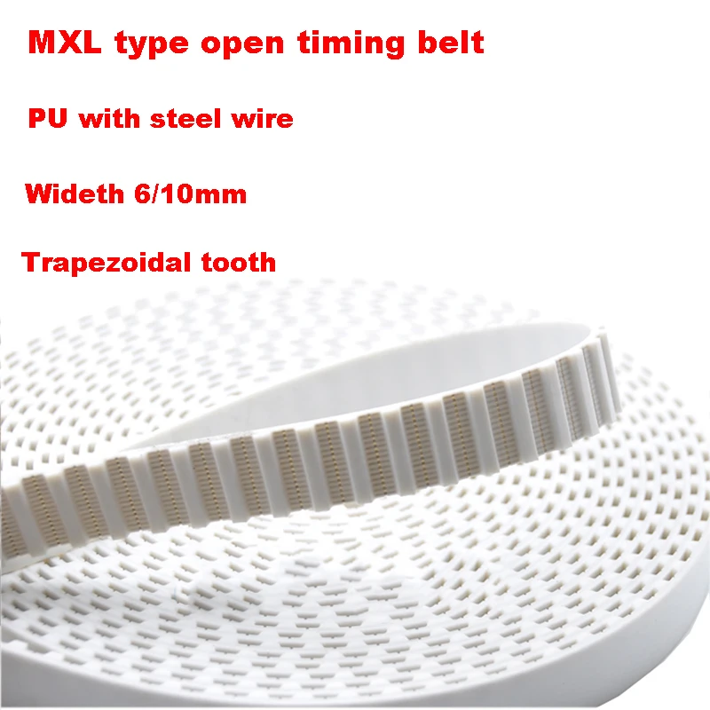 

1Meter Open Timing Belt MXL Type White PU with Steel Wire Synchronous Belt Wideth 6 10mm Pitch 2.032mm Trapezoidal Tooth