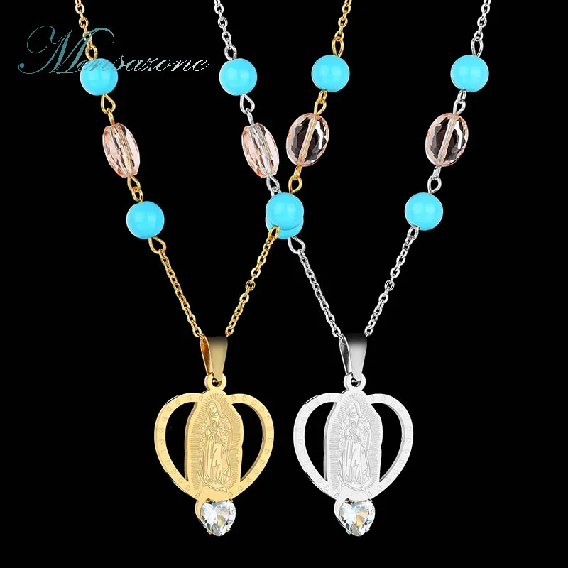 MENSAZONE Religion Jewelry Stainless Steel Virgin Mary Pendant Necklace