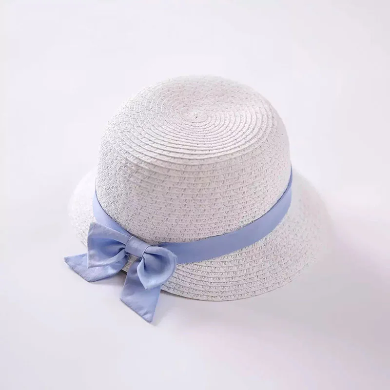 Бумажная соломенная белая шляпа короткий край шляпы от солнца с фиолетовым бантом для девочек высокое качество девушки солнцезащитные кепки KidsTravel шляпа - Цвет: Слоновая кость