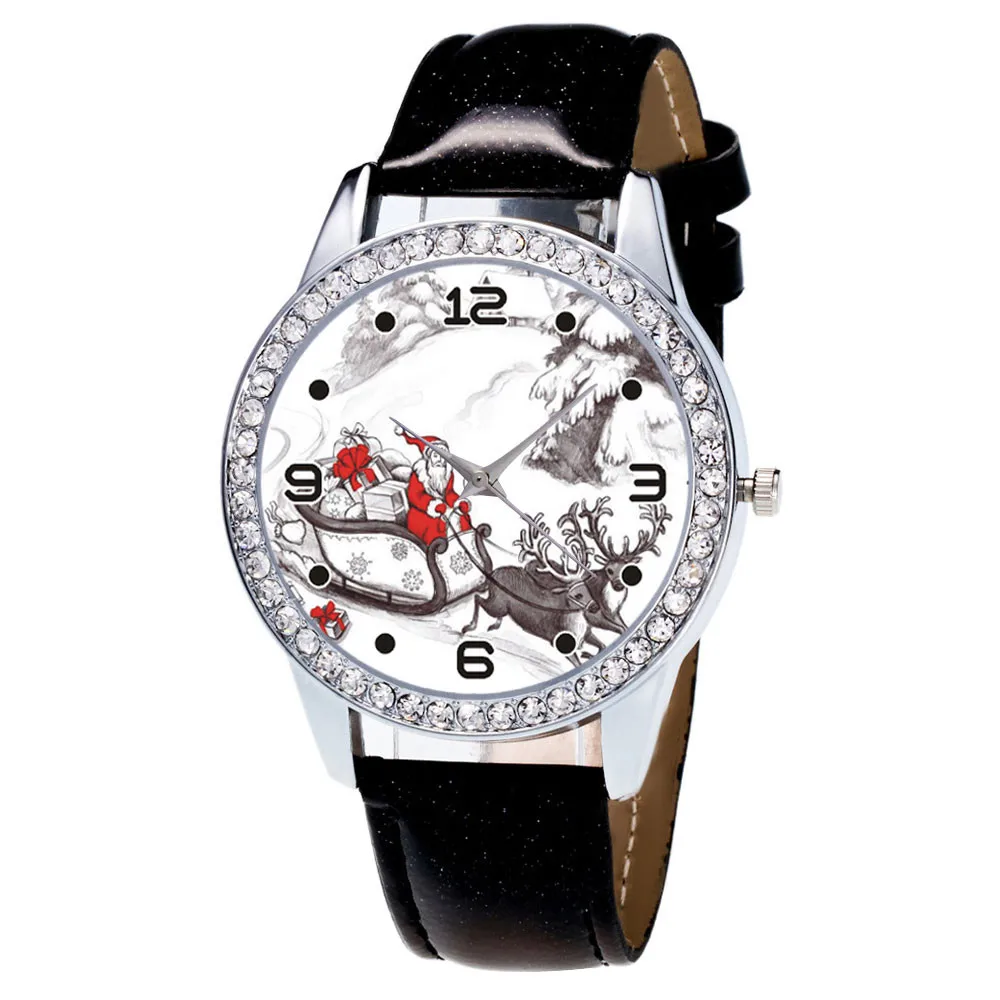 Christmas Sled Diamond Leather Band Analog Quartz Vogue Wrist Women Watch Christmas Sled Diamond Leather Band Analog Quartz Vogue Wrist Women Watch