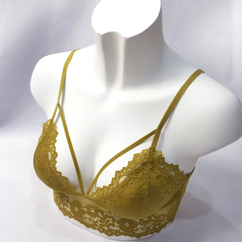 

Sexy Women 2019 Lace Bralette Plunged Neck Female Underwear Pullover Soft Bra Tops Backless Unpadded Wire Free Girls Lingerie