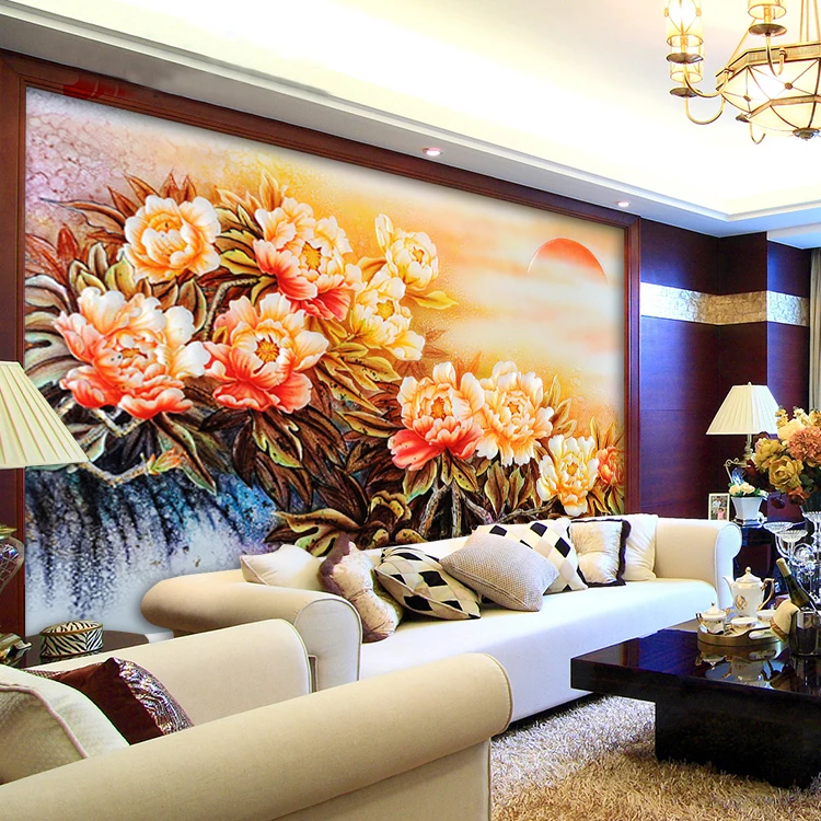 

European TV wall wallpaper wallpaper living room sofa backdrop wall painting pastoral