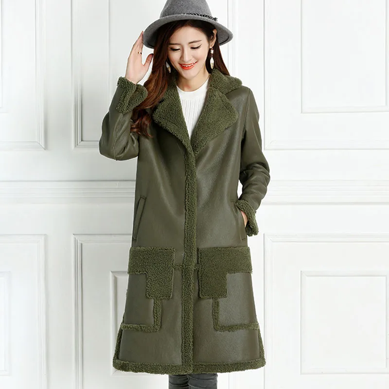 

Merino Sheep Fur coat new 2019 winter women clothes natural real fur coats Army green X-long geniune leather jacket abrigo mujer