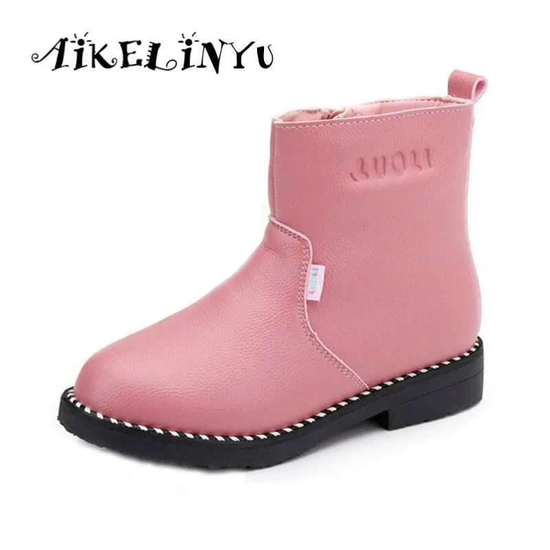 Goede Winter Meisje Lederen Laarzen Meisje roze lederen schoenen Kids Snowboots Grote Meisje Warm Martin Laarzen Kinderen Waterdichte Laarzen