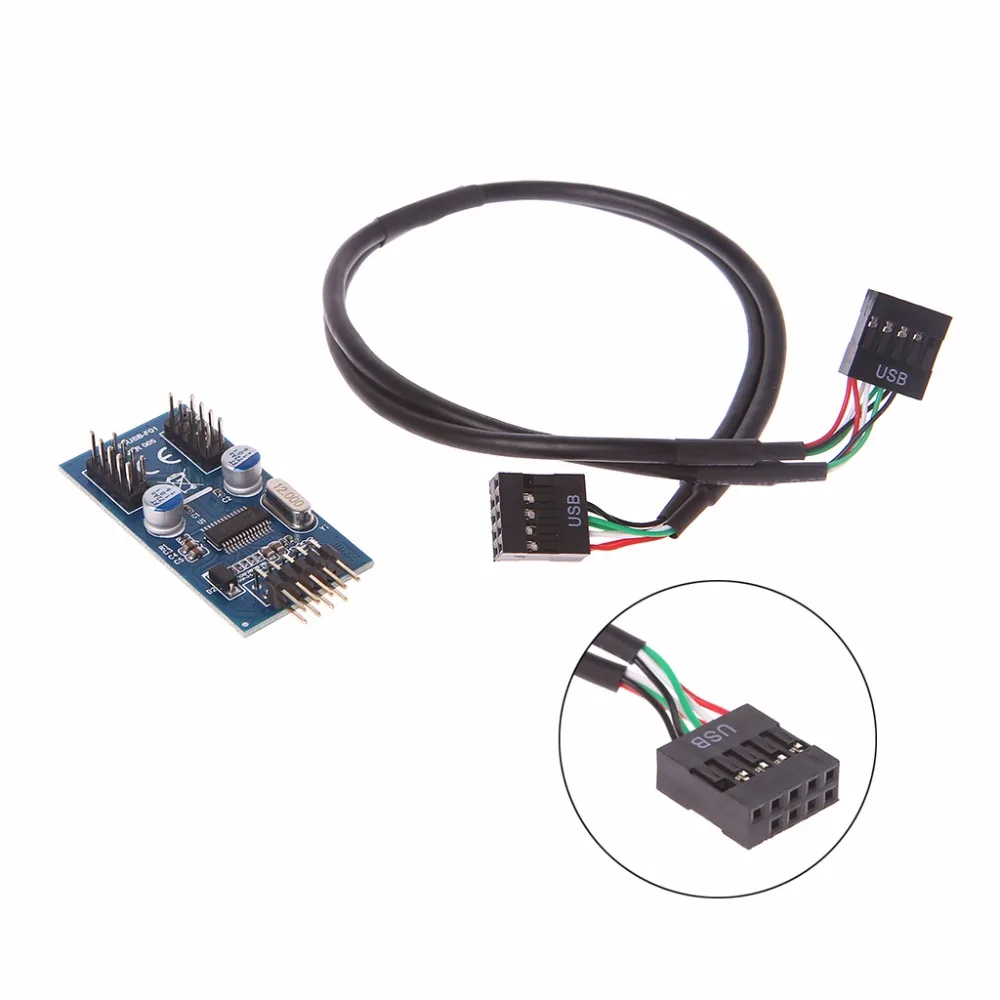 ПК чехол с внутренним 9 Pin USB 2,0 двойной 9 Pin PCB двойной Чипсет усиленный Кабельный