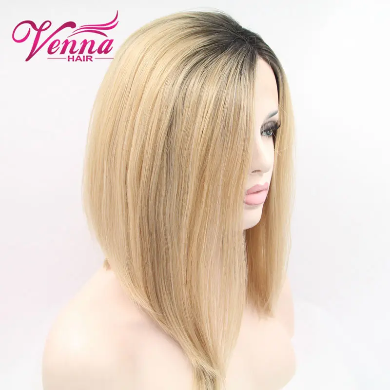 Black To Blonde Ombre Cute Short Bob Hairstyle Straight Synthetic