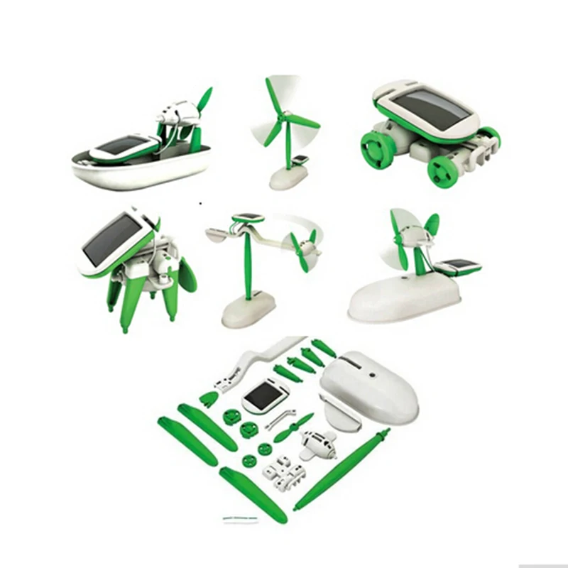 2016 6 in 1 Solar Toy Boat Fan Car Robot Power Moving Dog DIY Assembling Educational Solar Car