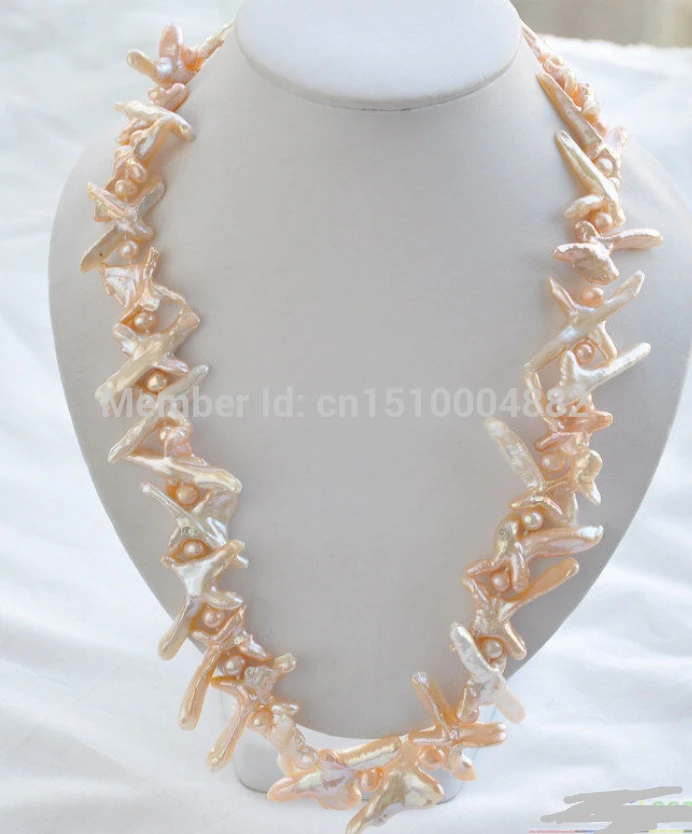 

FREE SHIPPING>>>@ NEW HOT405 NATURE 20" 50mm PINK CROSS BAROQUE KESHI REBORN PEARL NECKLACE