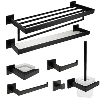 

Bathroom Accessories Set 304 Stainless Steel Black Soap Dispenser Soap Dispenser Bathroom Mirror Square Bathroom Hardware Set