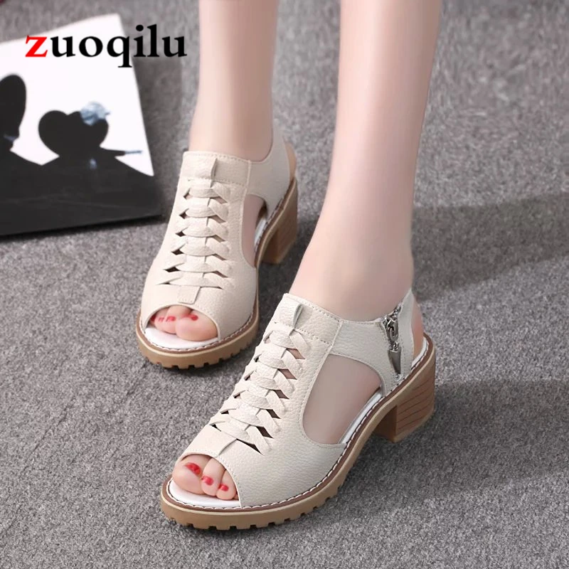 

2019 women sandals thick with sandals ladies summer shoes hollow gladiator sandals women peep toe platform high heel sandals #56