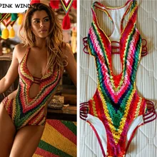 Новинка года сексуальное трикини Купальники для малышек Для женщин Push Up строка Одна деталь Купальник Тонкий Монокини Femme Винтаж Тотем печати ванный комплект